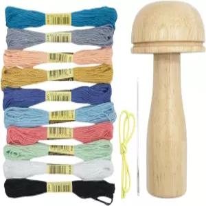 다닝 버섯 키트 바늘 세트 실 탄성 스트랩 나무 모자 바지 스웨터 다너 DIY 재봉 공예 의류 수리를 위한