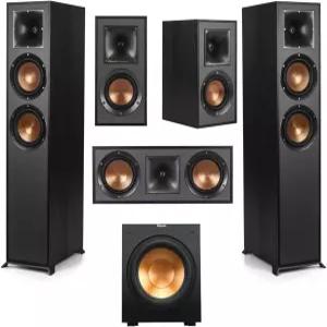Klipsch 레퍼런스 5.1 홈 시어터 팩 R-620F 바닥 스탠드 스피커 2개 R-12SW 서브우퍼 R-52C 센터 채널 및