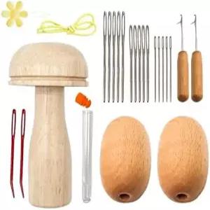 dcvbny 다닝 버섯 재봉 도구 세트 목재 및 금속 계란 바늘 탄력 있는 로프 포함 양말 옷 DIY 프로젝트에