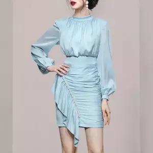 스파이더맨 스커트 원피스 여성 랩 프릴 힙 봄가을 하이넥 조임 큐빅OPH1