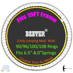 Bzzter 트램펄린 교체 매트, 15피트 원형 프레임에 90/96/100/108 링, 5.3-8.5인치 스프링, 10줄 스티치로 더 오래 지속됨, w/풀 후크 및 장갑, 13피트-13.4피트 매트 장착