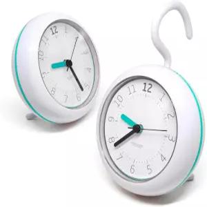 무아스 사일런트 워터프루프 3-in-1 시계 - 욕실 및 샤워기 사용 논티킹 배터리 작동 걸이 실내 실외 주방