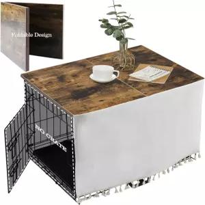 비에 드 아만 강아지 상자 토퍼 우드 24개의 30 36 42 48인치 케이지 테이블 접이식 케넬 태슬 커튼 러스틱