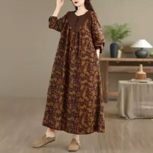 타노스여자 원피스 가을 캐주얼 플라워 긴팔 데일리룩 린넨 KUK3