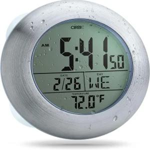 흡입 컵이 있는 서빅 초대형 샤워 시계 날짜와 온도 욕실용 방수