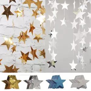 4M 밝은 골드 실버 종이 화환 스타 문자열 배너 웨딩 크리스마스 베이비 샤워 파티 홈 교수형 장식