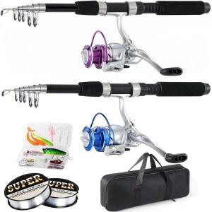 트립퀴프스 낚싯대 콤보 6.9피트 2Pcs 세트 스피닝 민물 접이식 릴 키트가 막대 포함된 텔레스코픽 백