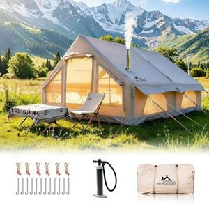 풍선 캠핑 텐트 8-10인용, 129평방피트 대형 텐트와 스토브 잭, 메쉬 윈도우 및 펌프로 텐트를 폭파합니다