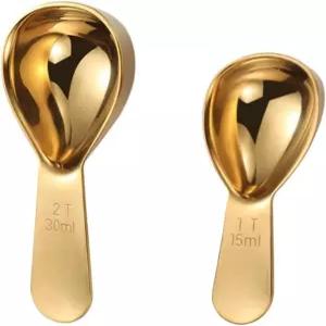 취미 2Pcs 구리 커피 스쿱 스테인리스 스틸 1큰술(15ML) 계량 2큰술(30ml) 스푼 차 설탕