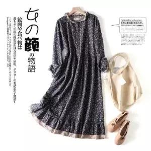 EAMT 치마 원피스 캐주얼 여자원피스 프로방스 꽃무늬 긴팔 프릴 봄가을 YJ3