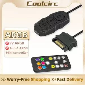 Coolcirc ARGB 컨트롤러 5V 3 핀-SATA 전원 공급 장치 미니 RGB 핀 허브 컴퓨터 CPU 케이스 선풍기 LED