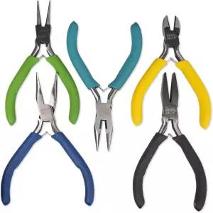 비드스미스 컬러 ID 플라이어 ？ 코딩 세트 5인치 5피스 키트 체인 코 둥근 평평한 구부러진 및 사이드 커터