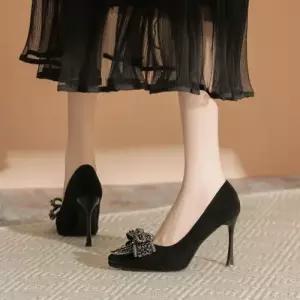 블랙 스웨이드 힐펌프스 지치지 하이힐 리본 단화 큐빅 않는 펌프스 힐 가보시 여자신발 원템5