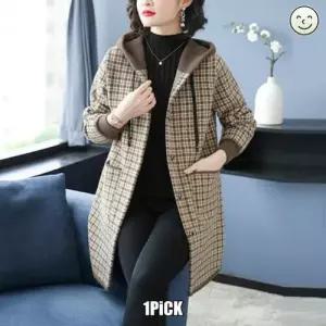 롱 여자 추동 코트 엄마룩 미디움 후드 두껍게 원템3