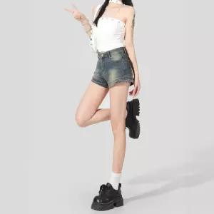 청 배핏 슬림핏 빅사이즈 하이웨스트 여자청반바지 반바지 A라인 핫팬츠 원템1