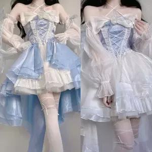 교복몰 화이트블루 플라워 프릴 드레스 경성의상 yHS6+5ajm