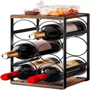 다지오터 우드 조리대 와인 랙 조립 필요 없음 6병 블랙 + 러스틱 브라운