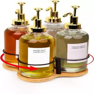 IntreLife 회전 커피 시럽 정리함 디스펜서용 병 홀더 16.9온스 바 스테이션 조리대용 대나무 랙