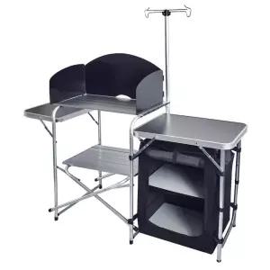 야외 캠핑용 이동식 주방 알루미늄 접이식 테이블 (천 캐비닛 포함)