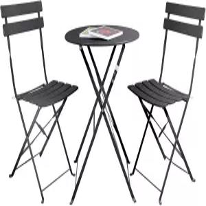 멜루비치 스틸 파티오 비스트로 세트 3피스 야외 접이식 금속 가구 2개 의자와 테이블 1개 블랙