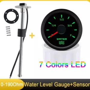 52mm 수위계 0-190옴 수위 센서 방수 7색 백라이트 물탱크 표시기 (보트 자동차 요트용) 12V 24V