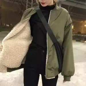 [옷은날개] 여성 양모 뽀글이 후리스 양면 항공점퍼 배색 컬러