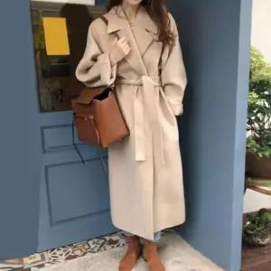 [옷은날개] 여성 소프트 허리끈 모직 롱코트 1P 간절기 아우터