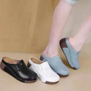 [신상오픈런]여자 무지컬러 가죽 펀칭 푹신한 뮬 슬리퍼 단화 (39079937)