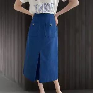 [신상오픈런]여자 파랑색치마 앞트임 투포켓 여름 린넨 롱스커트 (39079169)