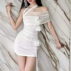 [신상오픈런]브라이덜 셀프웨딩 야시 흰색 코사쥬 홀터넥원피스 (31804397)