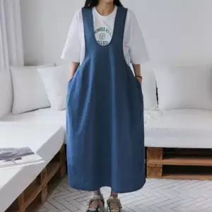 [신상오픈런]클리비지룩 에이라인 플레어 데님원피스 사이드오픈 (31804265)