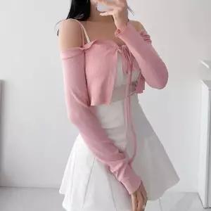 [신상오픈런]셔링 끈나시 슬림핏 리본볼레로 여자투피스 (31804133)