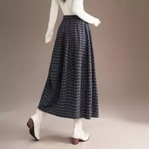 무천도사 치마 스커트 캐주얼 가을 여성 여친 벌룬 꽃봉오리 체크 A라인 허리밴딩 KKE3