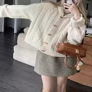 [의류] 여성 2컬러 떡볶이이 단추 꽈배기 후드 가디건