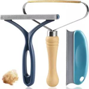 애완동물 털 제거 도구 3팩 개 고양이 카펫 스크래퍼 갈퀴 브러시 보풀 면도기 자동차 가구 소파용