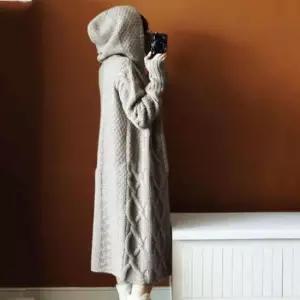 [의류] 후드 니트 꽈배기 카디건 여자 롱가디건 후드 가디건