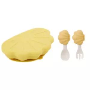 에.디.슨 아기 흡착 식판 스푼포크 세트 조개 옐로우