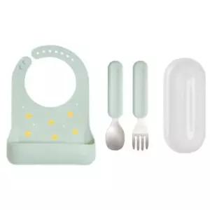 에.디.슨 이유식 자기주도 스텐 스푼포크 실리콘 턱받이