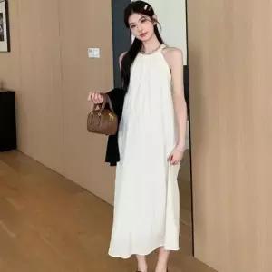 [의류] 민소매 홀터넥 가벼운 원피스 롱 꼬임