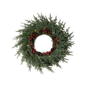 현관용 크리스마스 화환 61CM 실외용 24인치 노퍽 장식 창문 터치 프리 소나무 LED 배터리 실내 휴일 조명 인공 리얼