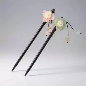 [반려] 원목 꽃 헤어 비취 고정 머리 한복 뒷꽂이 머리핀 원석