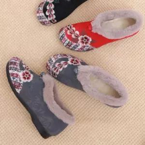 꽃 신발 방한화 겨울 엄마 할머니 여성 털신 어르신 털 통굽 꽃자수 할머니털신발 에스닉룩