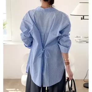 [하프클럽/패션]뒷트임리본패턴 롱셔츠블라우스 2667665D