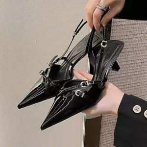 [하프클럽/] 버클 스트랩 스틸레토 슬링백 하이힐 구두(6cm)-3251