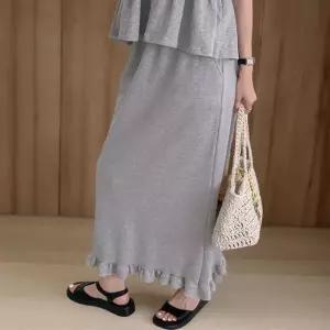 [신상오픈런]여자 프릴치마 H라인 뒷트임 코튼 여름 밴딩 롱스커트 (39079168)