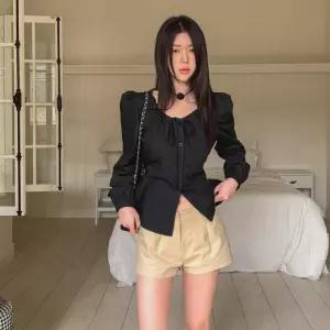 여자 트렌디 힙 키치 핀턱 스판 코튼 데일리 숏팬츠