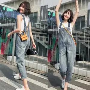 [옷은날개] 여자멜빵바지 여성 점프 멜빵 데일리 연청 수트 코디 청바지 패션