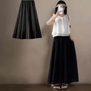 [신상오픈런]여성 여름 블랙 와이드 팬츠 치마 스타일 밴딩 바지 (38633018)