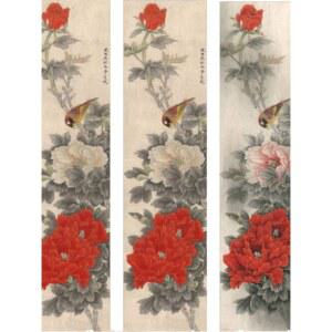 동양화 도안 공필화 세밀화 그림 모란도 다이아몬드 DIY 고해상 33X132 병풍 채색화