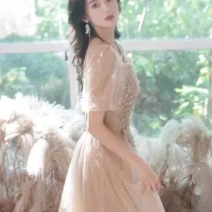 연주회 드레스 샴페인 XS 피로연 샴페인색 들러리 합창단